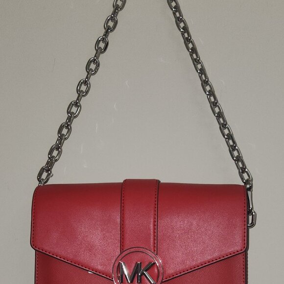 Michael Kors NWT Carmen Medium Convertible Shoulder Bag Bright Red with Silver - Picture 6 of 6